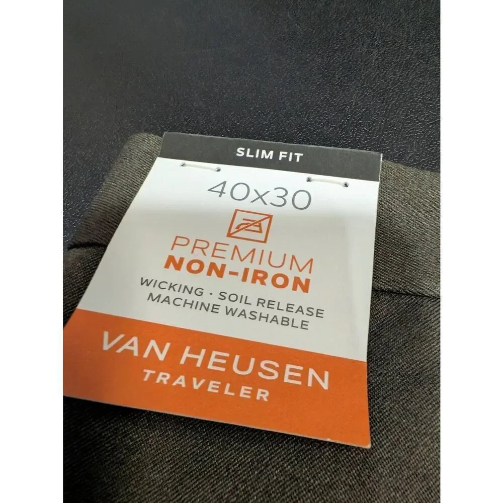 NWT Van Heusen Traveler Flat Front Slim Melange Stretch Dress Pant